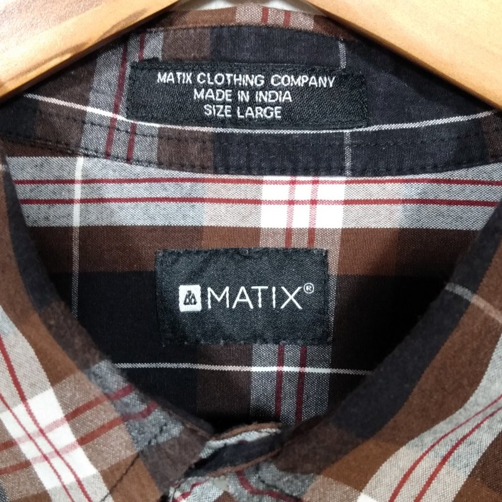 Matix men's large brown plaid long sleeve  button slim fit shirt L - Picture 4 of 7